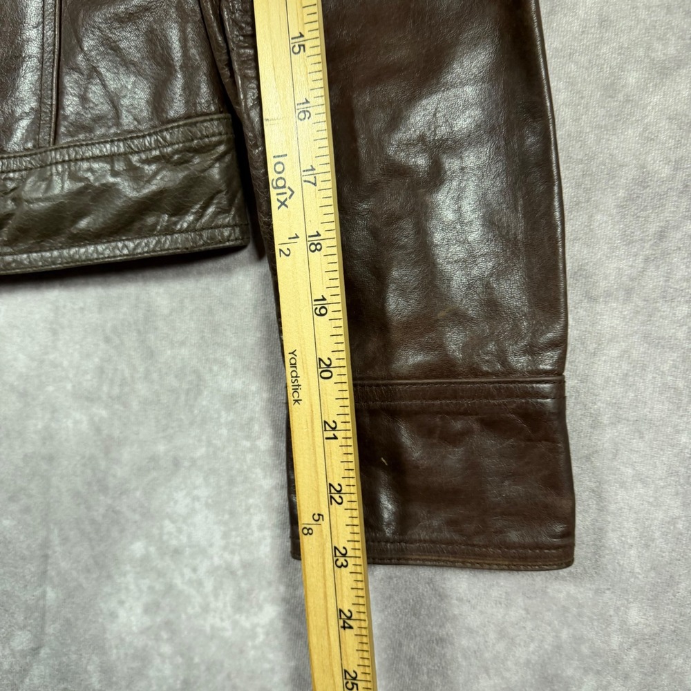 VTG Y2k 2002 Mossimo Womens Small Brown Faux Leather Cropped Moto Trucker Jacket - Picture 11 of 11